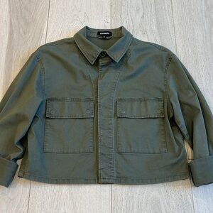 Express Cropped Front Pocket Button Down Jacket in Size M/L
